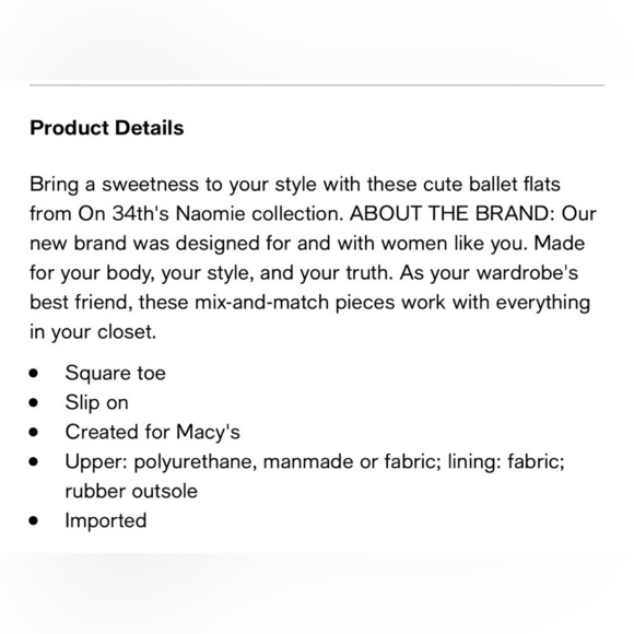 On 34th Macy’s Women’s Naomie Ballet Flats Created for Macy’s Like New ,size 9.5 - Picture 3 of 8